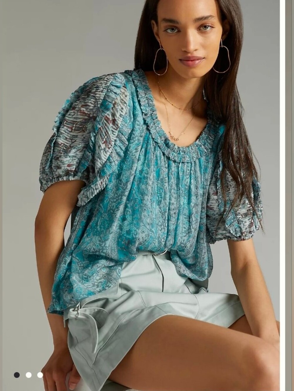 Anthropologie Let Me Be Pintucked Chiffon Blouse Size Small Paisley Floral